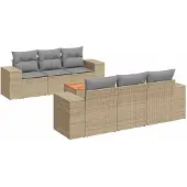 Syfax 7-tlg. Garten-Sofagarnitur mit Kissen Beige Poly Rattan