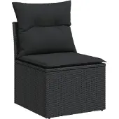 vidaXL Gartenstuhl ohne Armlehnen mit Kissen Schwarz Poly Rattan