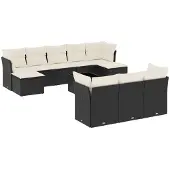 Syfax 11-tlg. Garten-Sofagarnitur mit Kissen Schwarz Poly Rattan