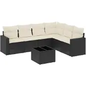 Syfax 7-tlg. Garten-Sofagarnitur mit Kissen Schwarz Poly Rattan