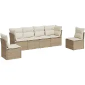 Syfax 6-tlg. Garten-Sofagarnitur mit Kissen Beige Poly Rattan