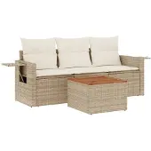 Sonstiges 4-tlg. Garten-Sofagarnitur mit Kissen Beige Poly Rattan