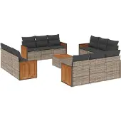 Syfax 13-tlg. Garten-Sofagarnitur mit Kissen Grau Poly Rattan