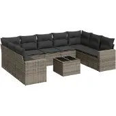Syfax 10-tlg. Garten-Sofagarnitur mit Kissen Grau Poly Rattan