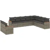 Syfax 10-tlg. Garten-Sofagarnitur mit Kissen Grau Poly Rattan