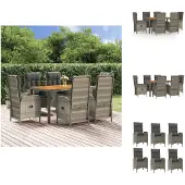 vidaXL 7-tlg. Garten-Essgruppe mit Kissen Grau Poly Rattan - Gartenmöbel-Sets