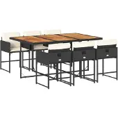 Syfax 7-tlg. Garten-Essgruppe mit Kissen Schwarz Poly Rattan