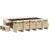Syfax 15-tlg. Garten-Essgruppe mit Kissen Beige Poly Rattan