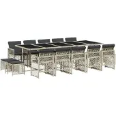 Syfax 15-tlg. Garten-Essgruppe mit Kissen Hellgrau Poly Rattan