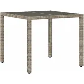 Syfax Gartentisch mit Glasplatte Grau 90x90x75 cm Poly Rattan