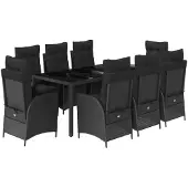 Syfax 9-tlg. Garten-Essgruppe mit Kissen Schwarz Poly Rattan