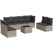 Syfax 9-tlg. Garten-Sofagarnitur mit Kissen Hellgrau Poly Rattan