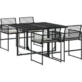 Syfax 5-tlg. Garten-Essgruppe mit Kissen Schwarz Poly Rattan