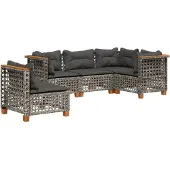 Syfax 5-tlg. Garten-Sofagarnitur mit Kissen Grau Poly Rattan