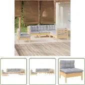 The Living Store 5-tlg. Garten-Lounge-Set mit Grauen Kissen Kiefernholz