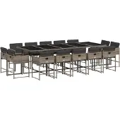 Syfax 15-tlg. Garten-Essgruppe mit Kissen Grau Poly Rattan