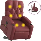 vidaXL Massagesessel mit Aufstehhilfe Weinrot Kunstleder