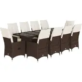 Syfax 11-tlg. Garten-Bistro-Set mit Kissen Braun Poly Rattan