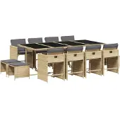 Syfax 13-tlg. Garten-Essgruppe mit Kissen Beigemischung Poly Rattan