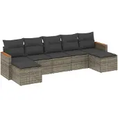 Syfax 7-tlg. Garten-Sofagarnitur mit Kissen Grau Poly Rattan
