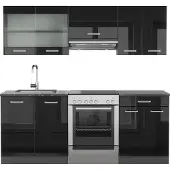 Vicco Küchenzeile R-Line Schwarz Hochglanz/Anthrazit 200 cm , AP Anthrazit, Model 42895