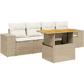 Syfax 5-tlg. Garten-Sofagarnitur mit Kissen Beige Poly Rattan