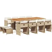 Syfax 13-tlg. Garten-Essgruppe mit Kissen Beige Poly Rattan