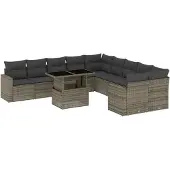 Syfax 11-tlg. Garten-Sofagarnitur mit Kissen Grau Poly Rattan