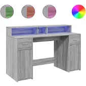 Syfax LED-Schreibtisch Grau Sonoma 140x55x91 cm Holzwerkstoff