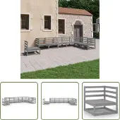 The Living Store 8-tlg. Garten-Lounge-Set Grau Kiefer Massivholz