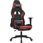 Syfax Gaming-Stuhl mit Massage & Fußstütze Schwarz Weinrot Kunstleder
