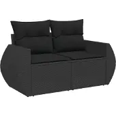 Syfax Gartensofa mit Kissen 2-Sitzer Schwarz Poly Rattan