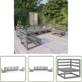 The Living Store 6-tlg. Garten-Lounge-Set Grau Massivholz Kiefer