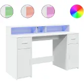 Syfax LED-Schreibtisch Weiß 140x55x91 cm Holzwerkstoff