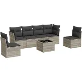Syfax 7-tlg. Garten-Sofagarnitur mit Kissen Hellgrau Poly Rattan