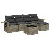 Syfax 6-tlg. Garten-Sofagarnitur mit Kissen Hellgrau Poly Rattan