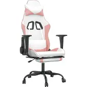 Syfax Gaming-Stuhl mit Fußstütze Weiß und Rosa Kunstleder