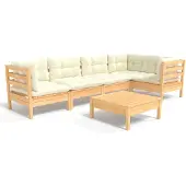 Syfax 6-tlg. Garten-Lounge-Set mit Creme Kissen Kiefernholz