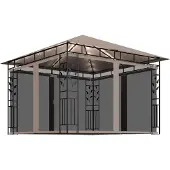 Syfax Pavillon mit Moskitonetz & LED-Lichterkette 3x3x2,73 m Taupe