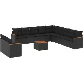 Syfax 12-tlg. Garten-Sofagarnitur mit Kissen Schwarz Poly Rattan