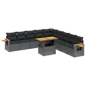 Syfax 11-tlg. Garten-Sofagarnitur mit Kissen Schwarz Poly Rattan