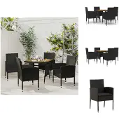 vidaXL 5-tlg. Garten-Essgruppe Poly Rattan Schwarz - Gartenmöbel-Sets