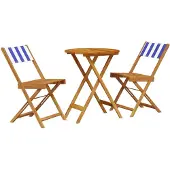 Syfax 3-tlg. Bistro-Set Blau und Weiß Stoff und Massivholz