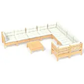 Syfax 10-tlg. Garten-Lounge-Set mit Creme Kissen Kiefernholz