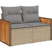 Syfax Gartensofa mit Kissen 2-Sitzer Beige Poly Rattan