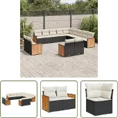 The Living Store 13-tlg. Garten-Sofagarnitur mit Kissen Schwarz Poly Rattan