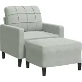 Syfax Sessel mit Hocker Hellgrau 60 cm Samt