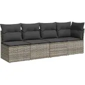 Syfax Gartensofa mit Kissen 4-Sitzer Grau Poly Rattan