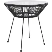 Syfax Garten-Esstisch Schwarz Ø70x74 cm Rattan und Glas