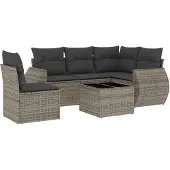 vidaXL 6-tlg. Garten-Sofagarnitur mit Kissen Grau Poly Rattan